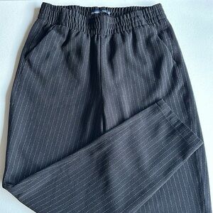 Black Pinstripe Pull-On Trousers